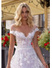 Ivory Flowery Lace Tulle V Back Wedding Dress